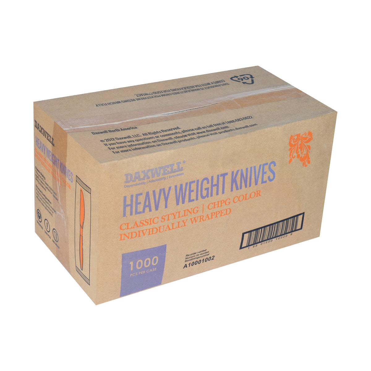 Full Size Heavy Weight Ind. Wrapped Polystyrene Knives, Champagne - A10001002 packaging