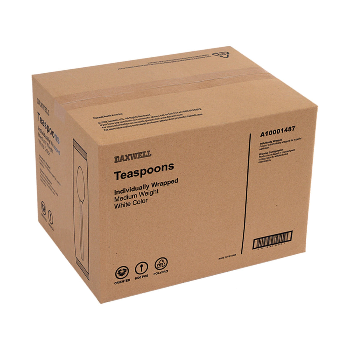 Medium Weight Ind. Wrapped Polypropylene Teaspoons, White - A10001487 packaging