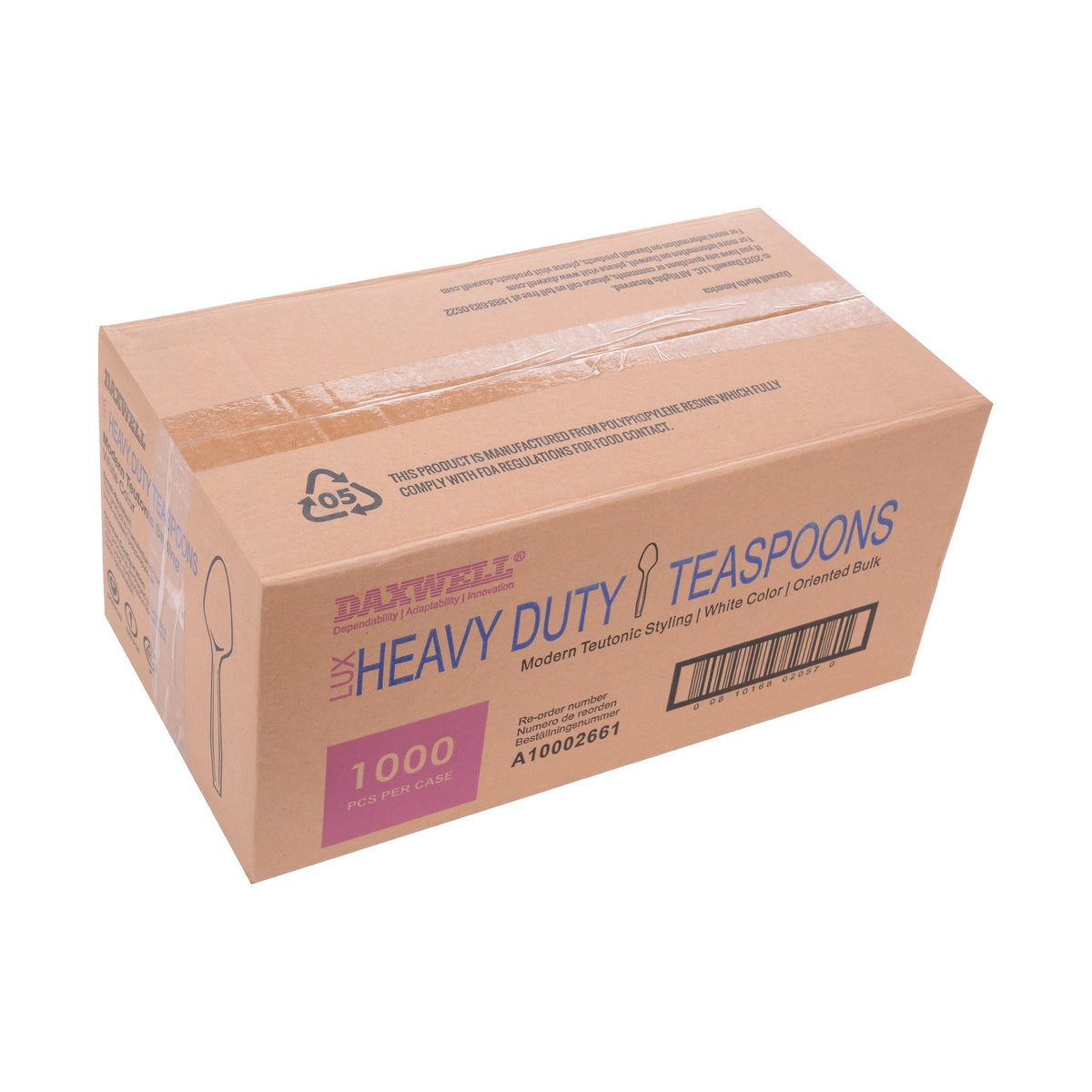 Medium-Heavy Weight Polypropylene Teaspoons, White - A10002661 packaging