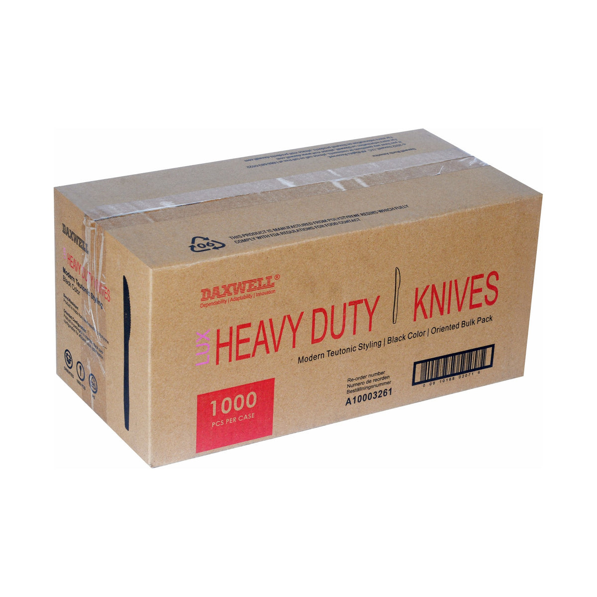 Medium-Heavy Weight Polystyrene Knives, Black - A10003261 packaging