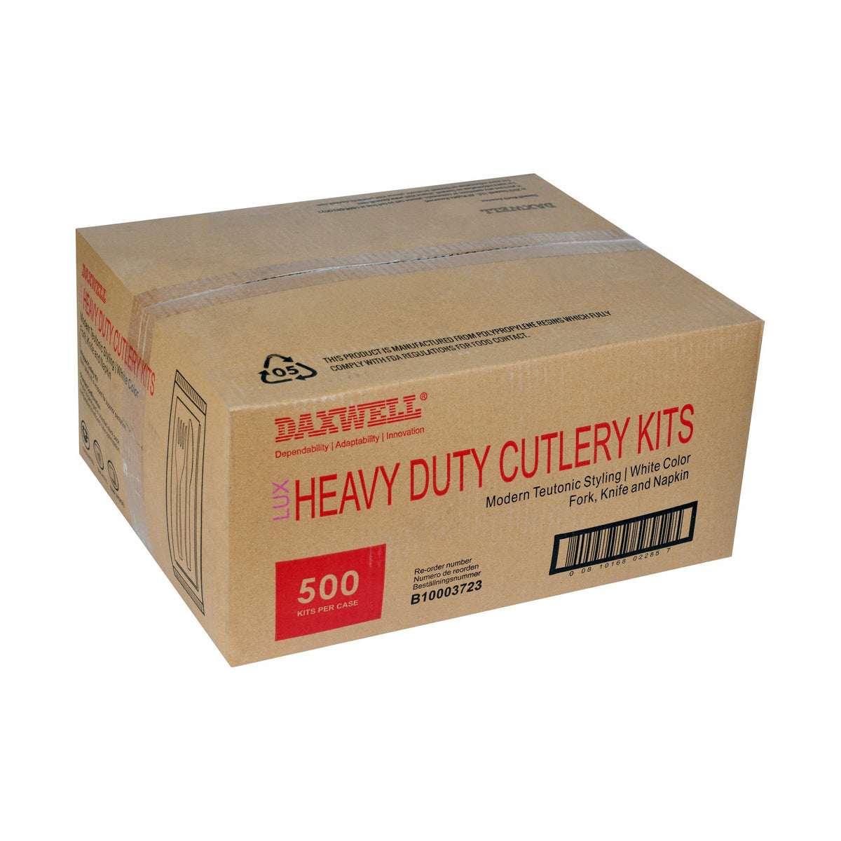 Medium Heavy Weight Wrapped Polypropylene Cutlery Kits, White - Fork, Knife, Napkin - B10003723 packaging