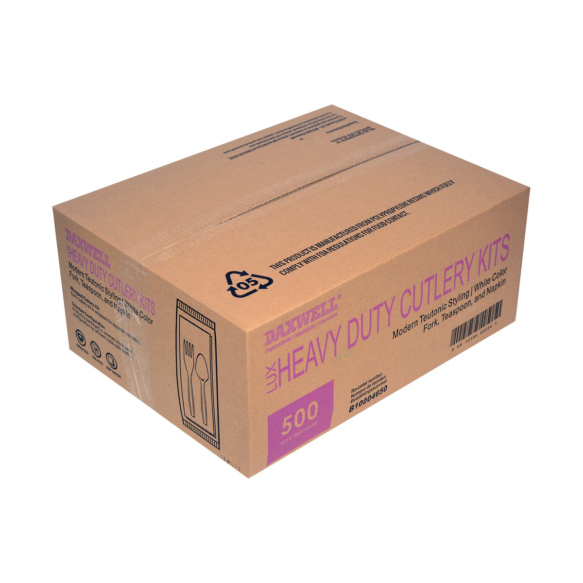 Medium Heavy Weight Wrapped Polypropylene Cutlery Kits, White - Fork, Teaspoon, Napkin - B10004650 packaging