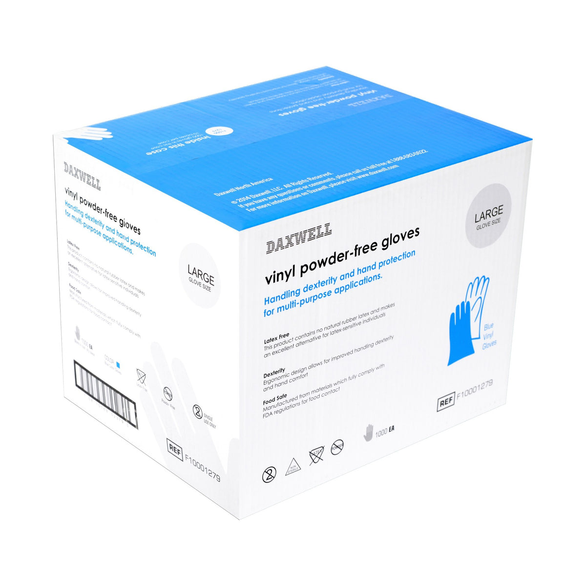 Vinyl General Purpose Powder-Free Gloves, Blue - F10001279 packaging