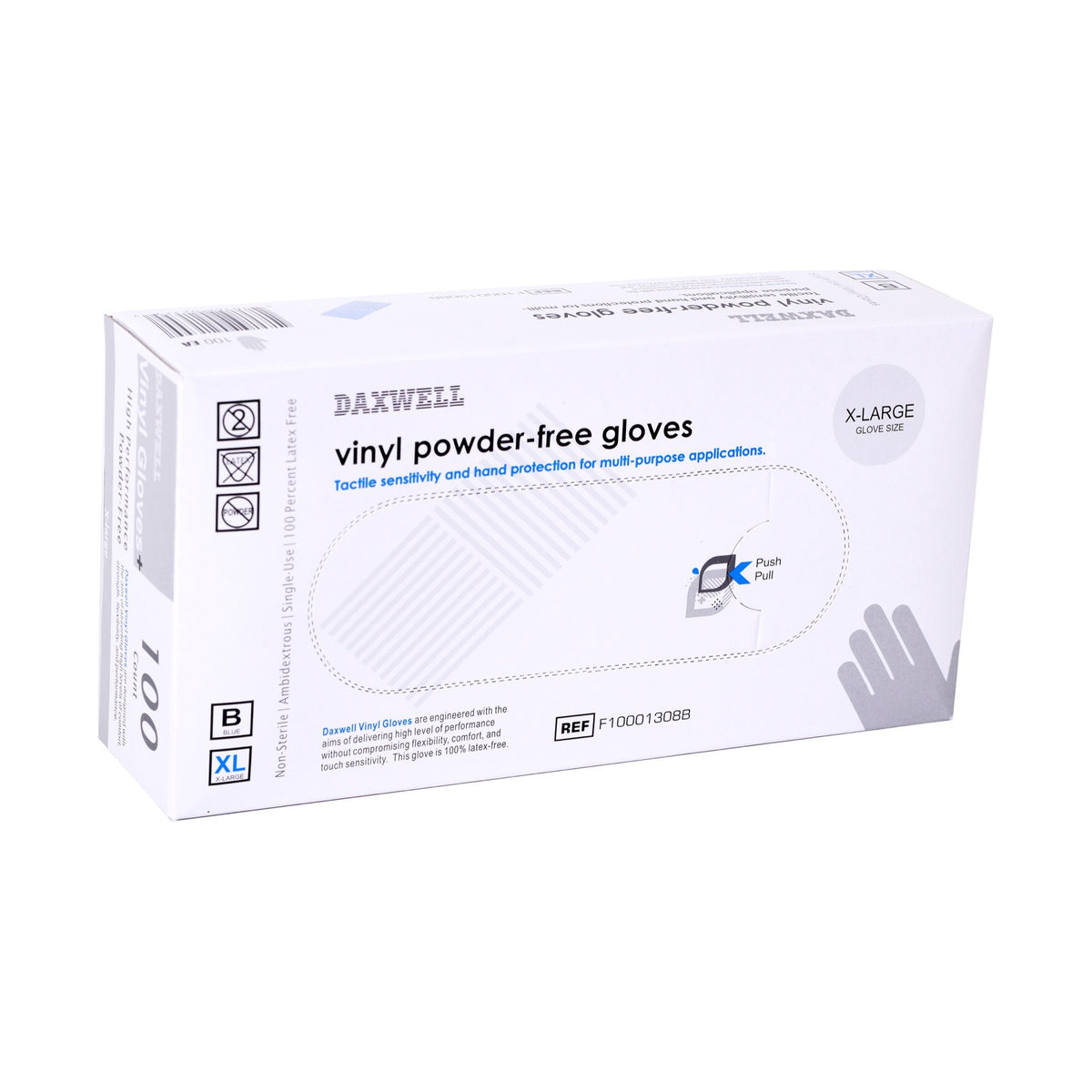 Vinyl General Purpose Powder-Free Gloves, Blue - F10001308B packaging