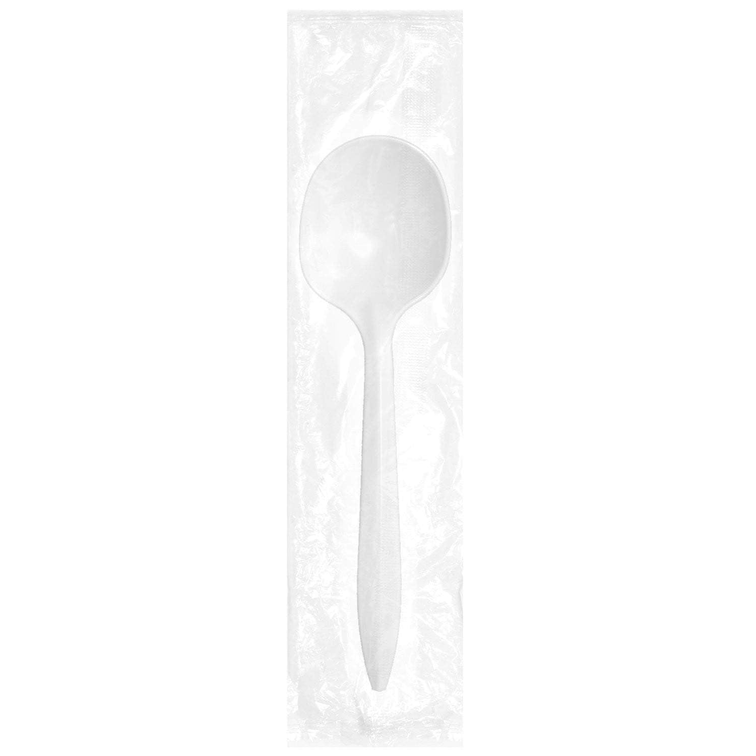 Medium Weight Ind. Wrapped Polypropylene Soup Spoons, White - Daxwell