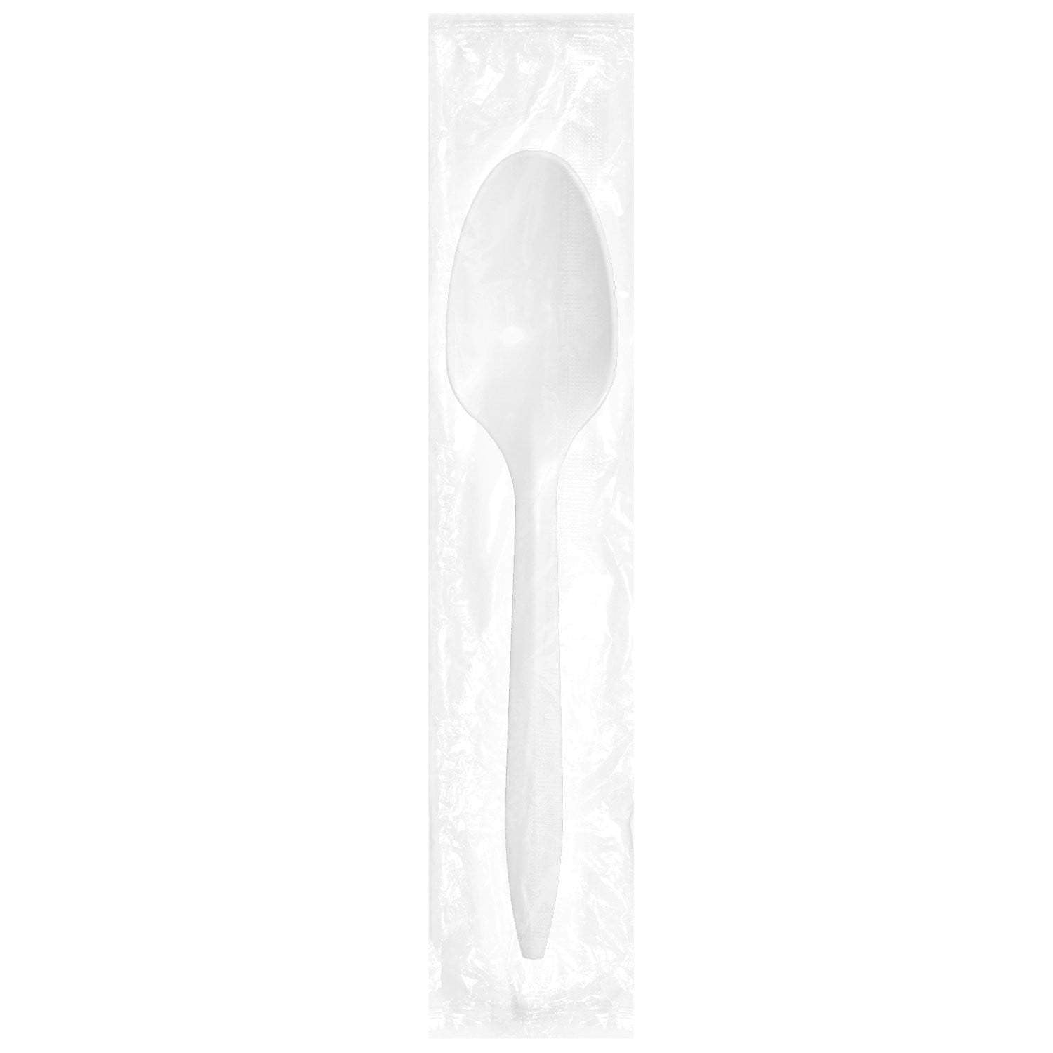 Medium Weight Ind. Wrapped Polypropylene Teaspoons, White - Daxwell
