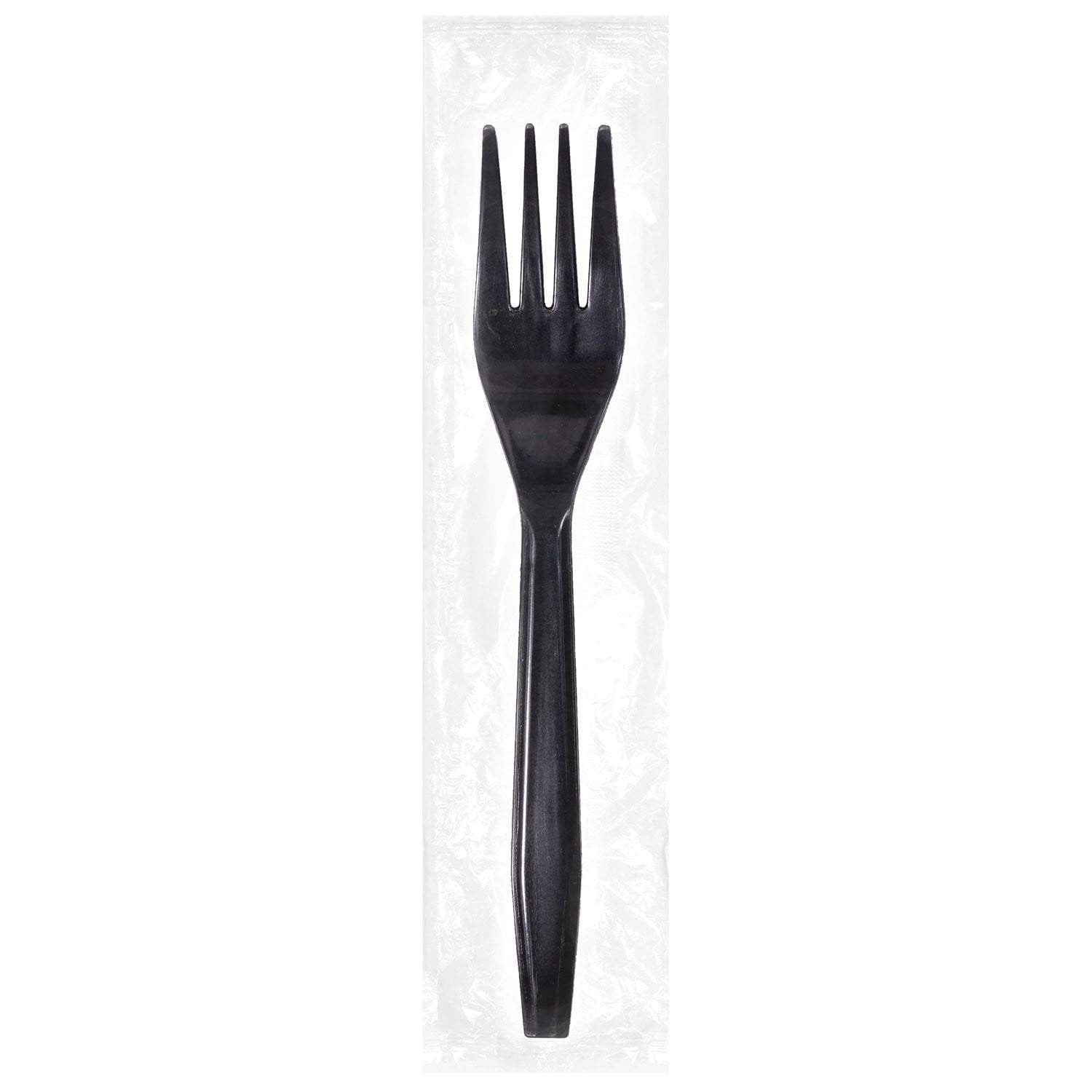 Medium-Heavy Weight Ind. Wrapped Polystyrene Forks, Black - Daxwell