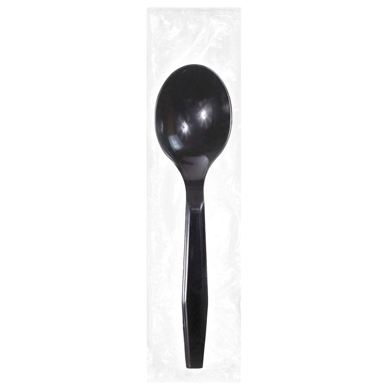 Medium-Heavy Weight Ind. Wrapped Polystyrene Soup Spoons, Black - Daxwell