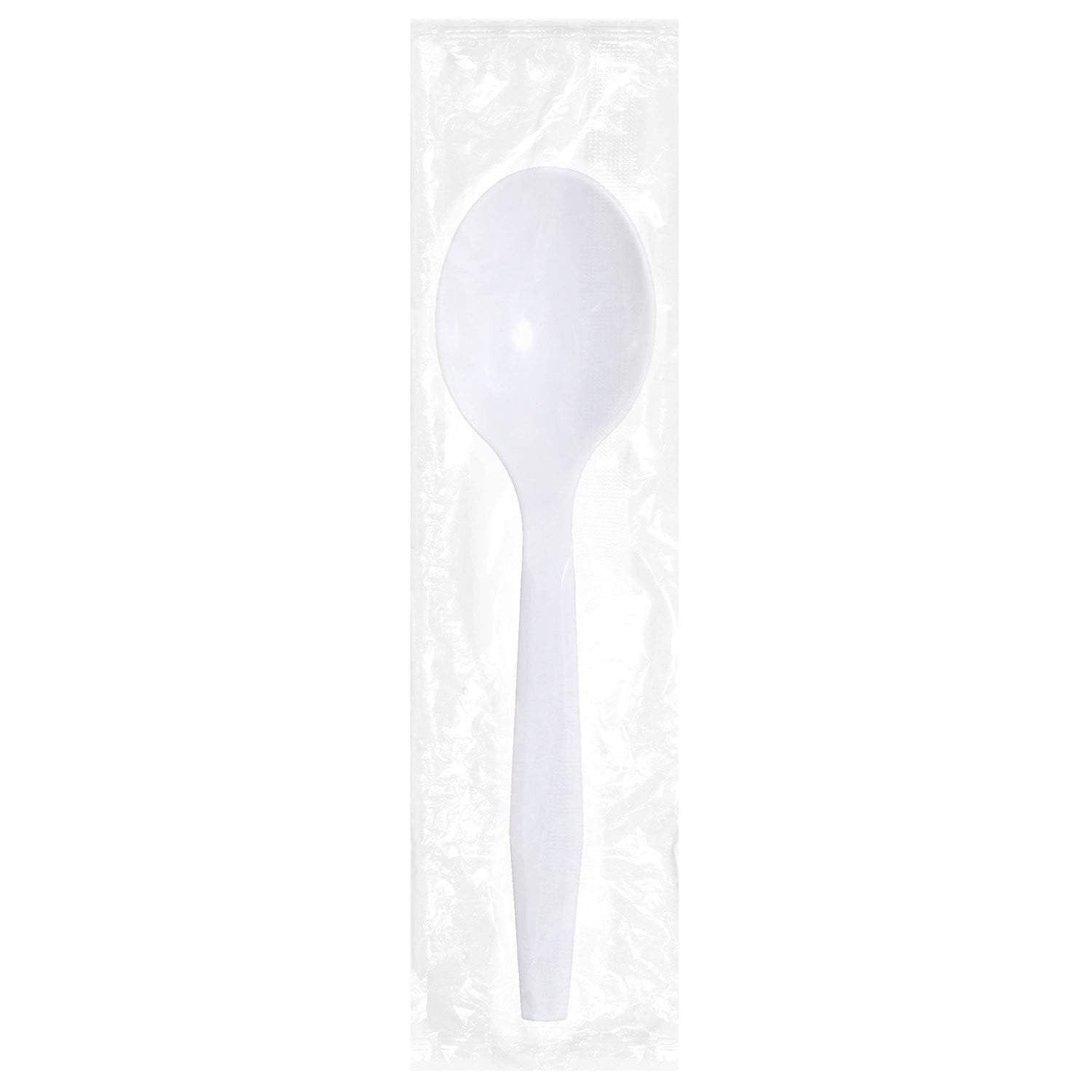 Medium-Heavy Weight Ind. Wrapped Polypropylene Soup Spoons, White - Daxwell