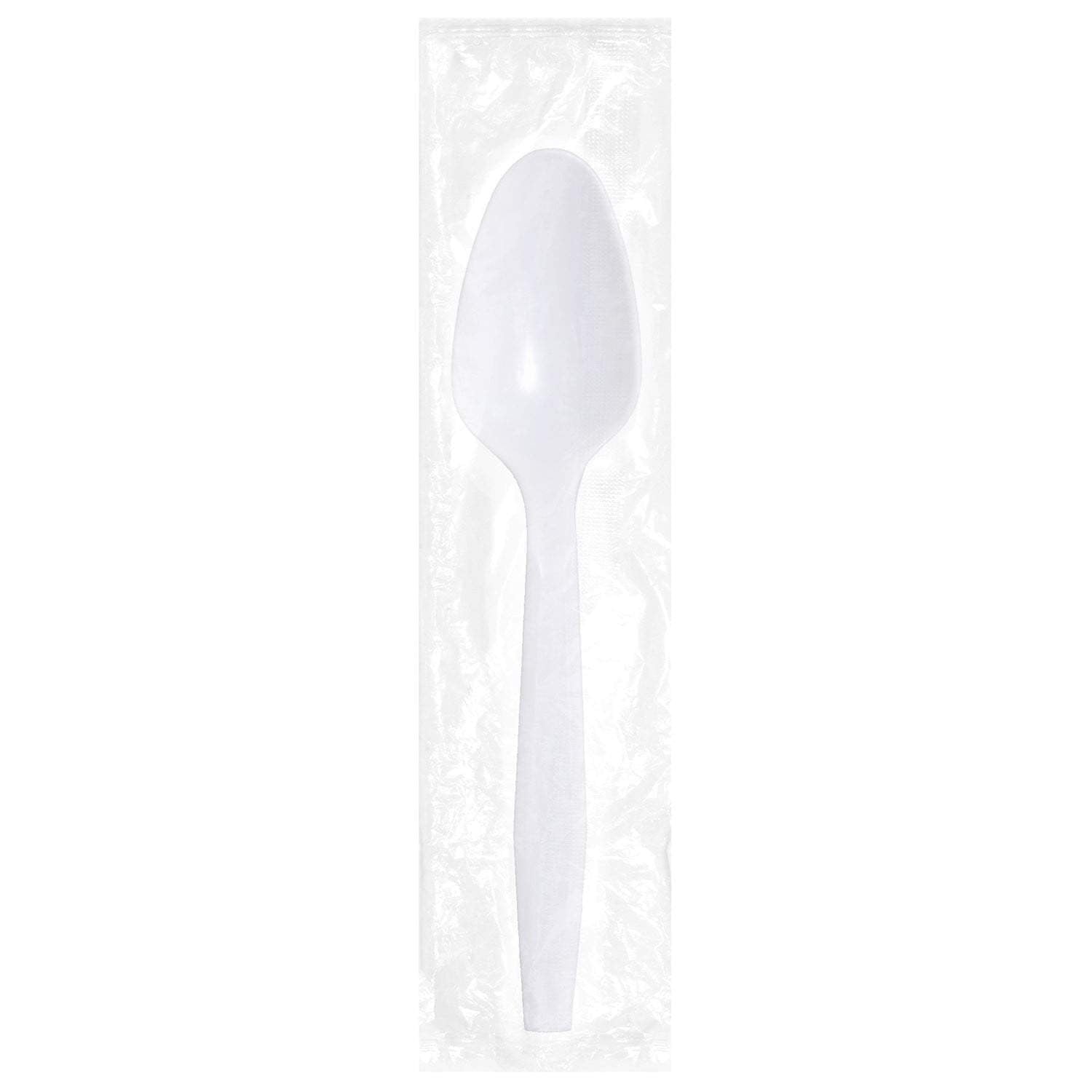 Medium-Heavy Weight Ind. Wrapped Polypropylene Teaspoons, White - Daxwell