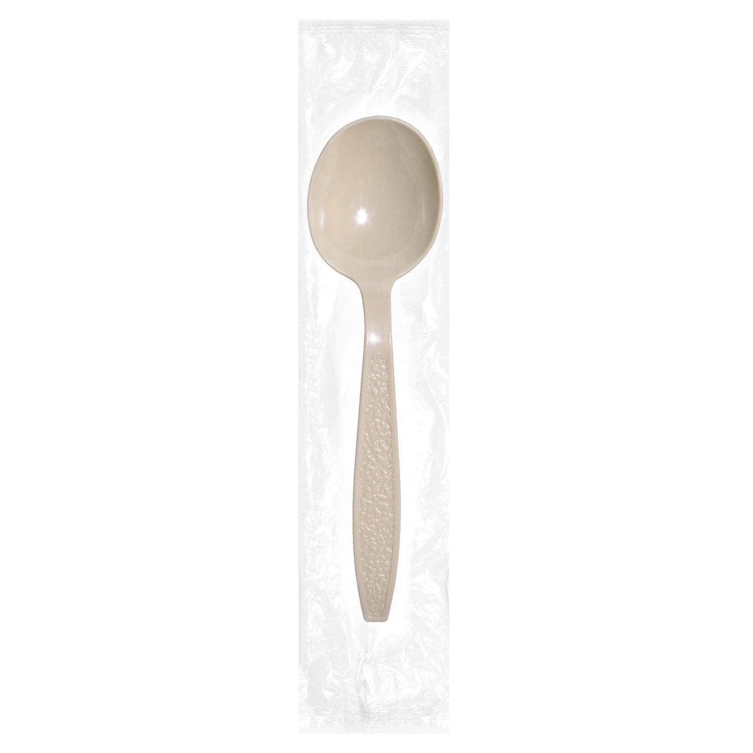 Full Size Heavy Weight Ind. Wrapped Polystyrene Soup Spoons, Champagne - Daxwell