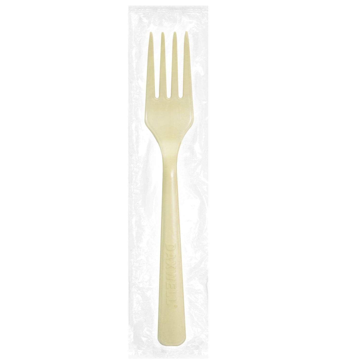 Medium Heavy Weight Ind. Wrapped Compostable Forks, Natural - Daxwell