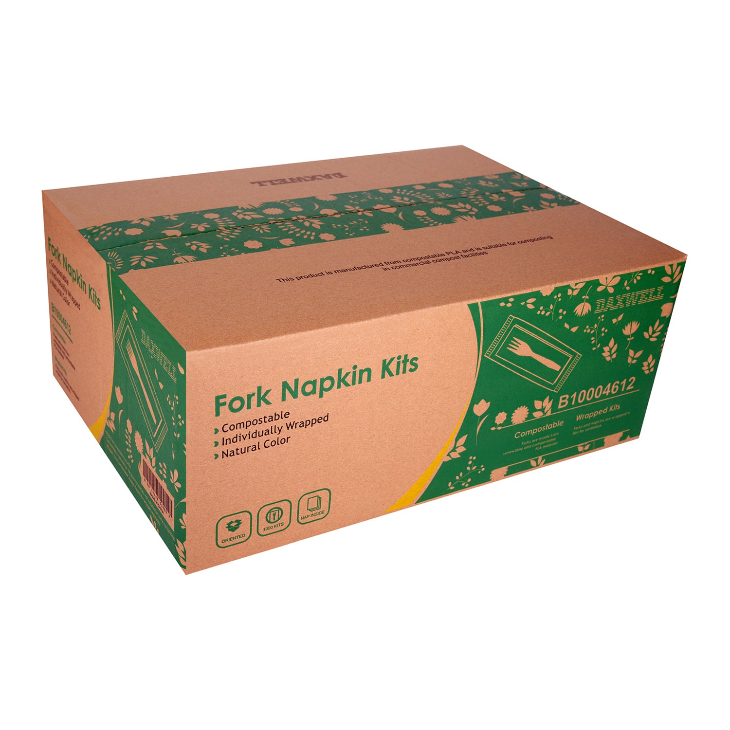 Medium Heavy Weight Wrapped Compostable Cutlery Kits, Natural - Fork, Napkin