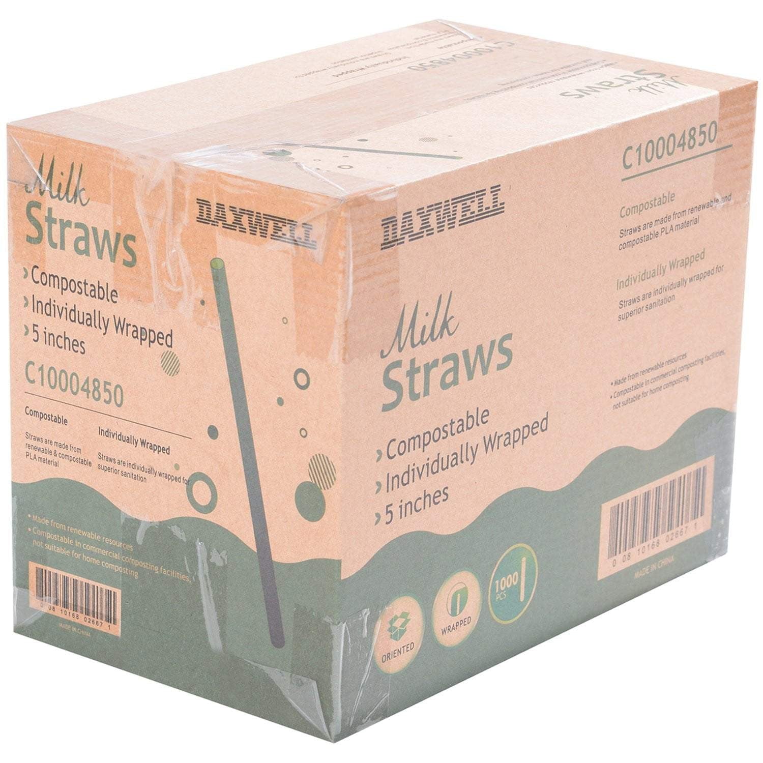 5" Paper Wrapped Compostable Milk Straws, White - Daxwell
