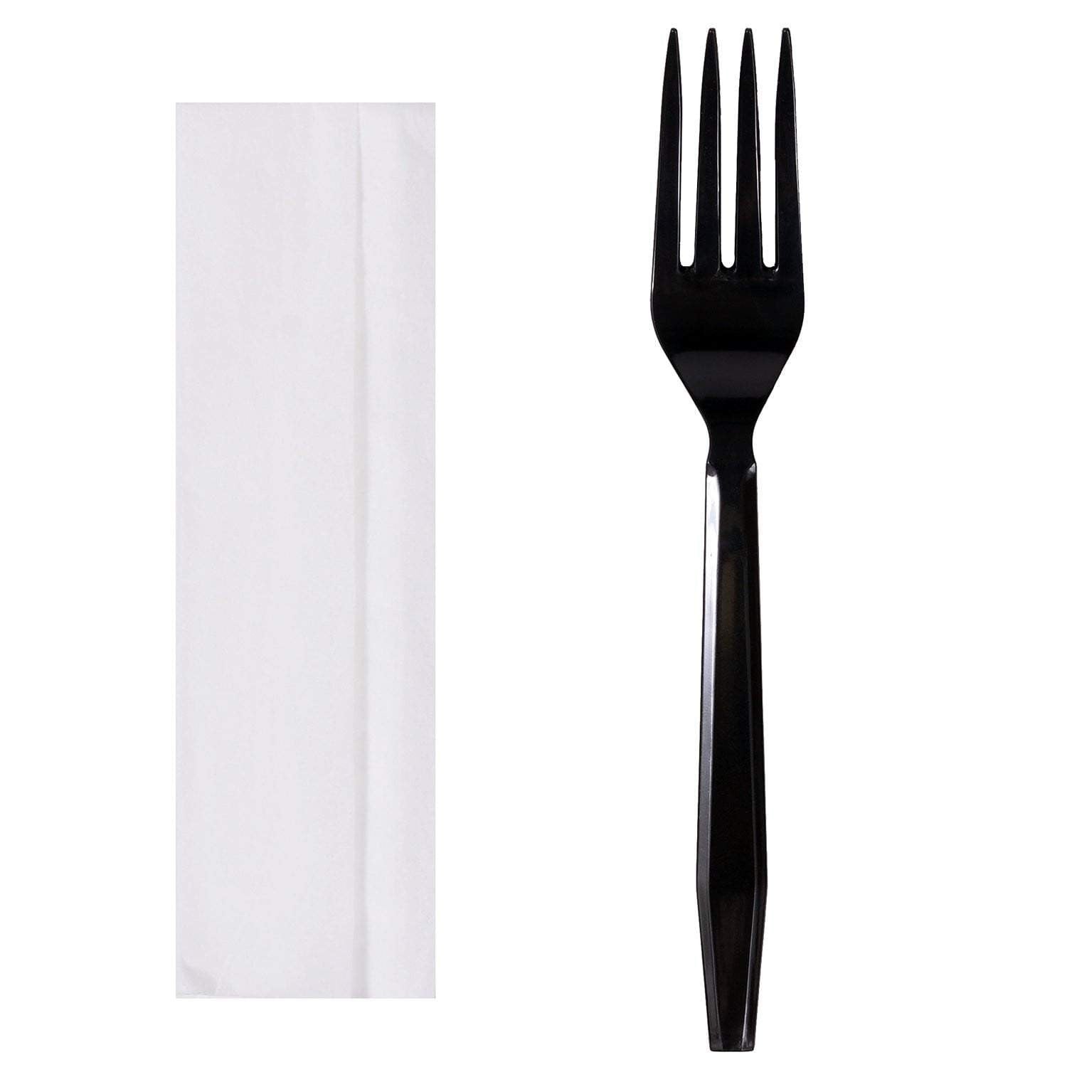 Luxury Heavy Weight Wrapped Polypropylene Cutlery Kits, Black - Fork, Napkin - Daxwell
