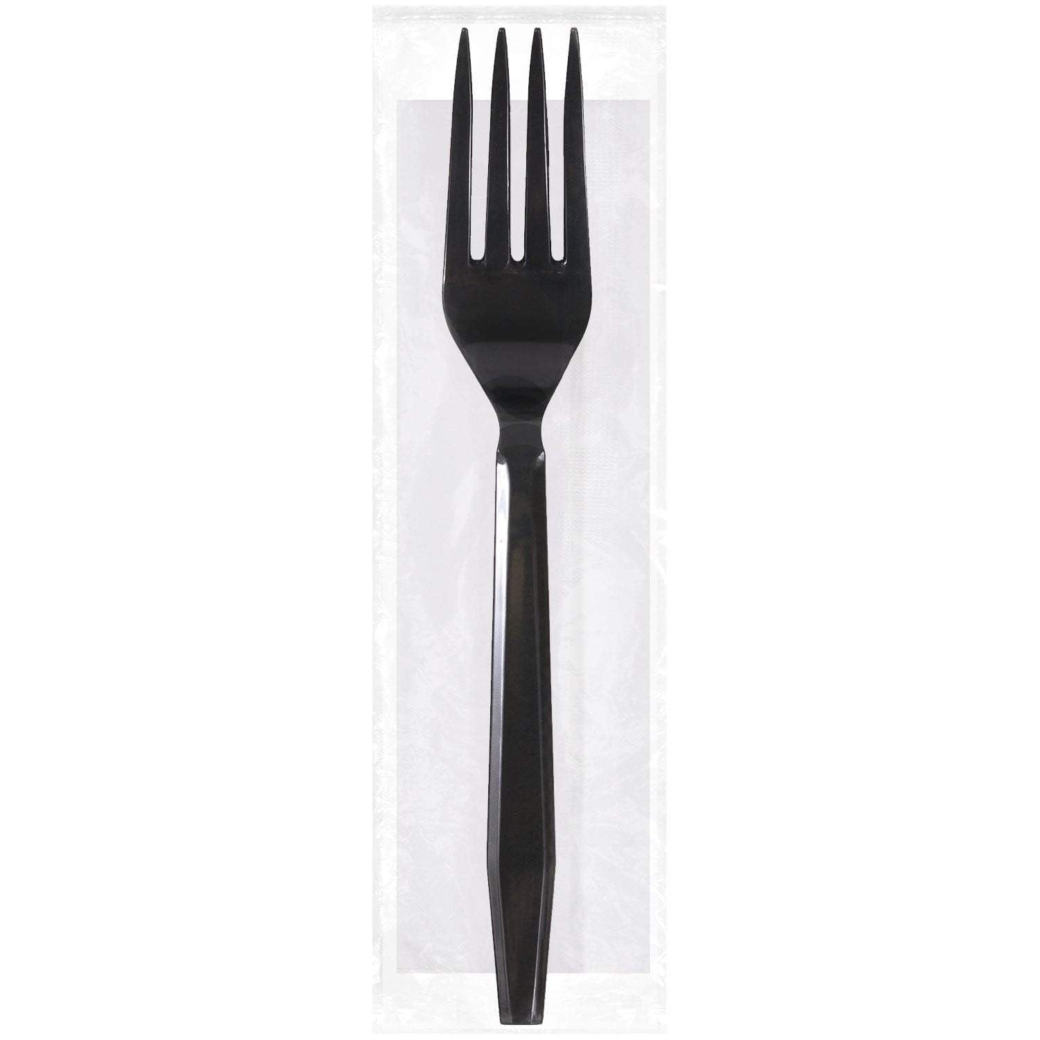 Luxury Heavy Weight Wrapped Polypropylene Cutlery Kits, Black - Fork, Napkin - Daxwell