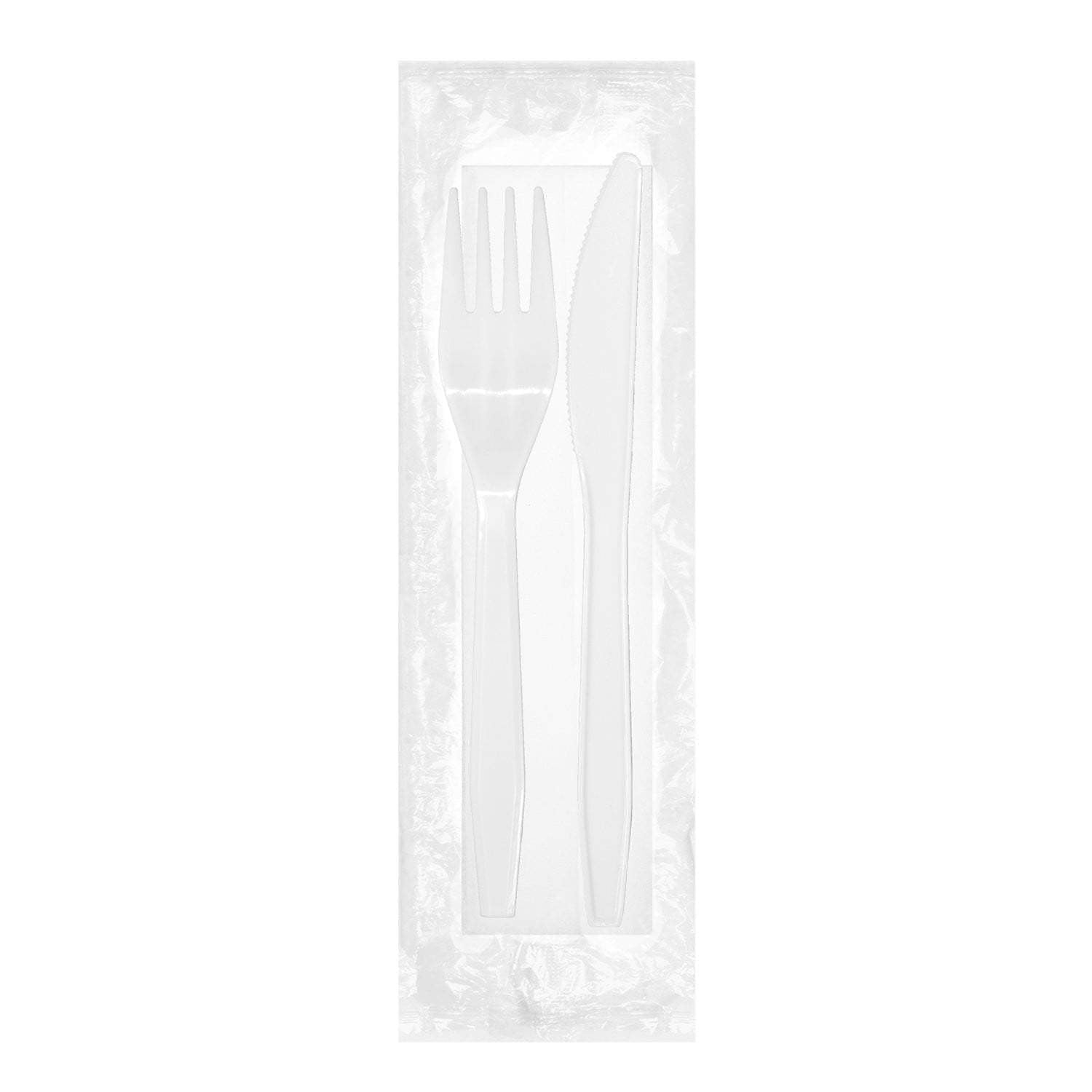 Medium Heavy Weight Wrapped Polypropylene Cutlery Kits, White - Fork, Knife, Napkin - Daxwell
