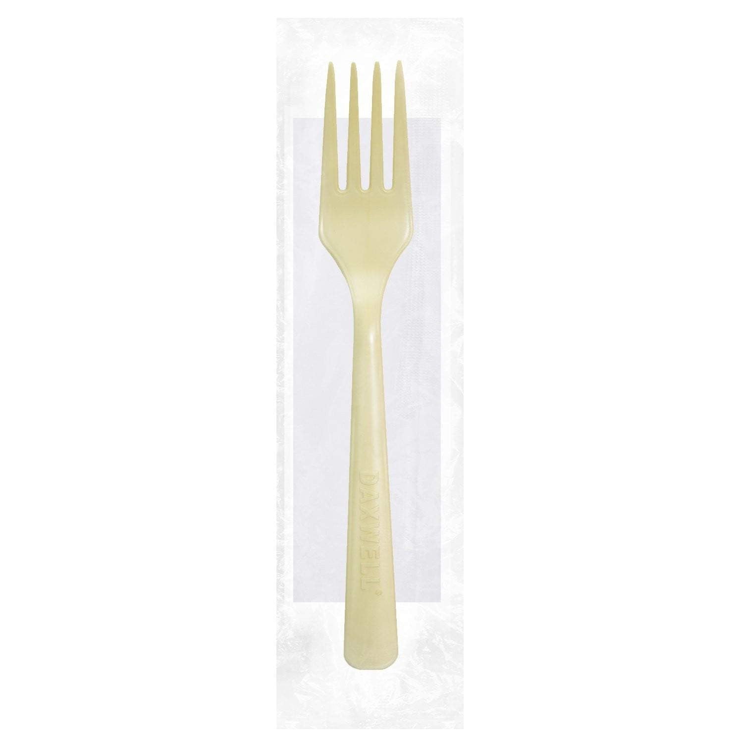 Medium Heavy Weight Wrapped Compostable Cutlery Kits, Natural - Fork, Napkin - Daxwell