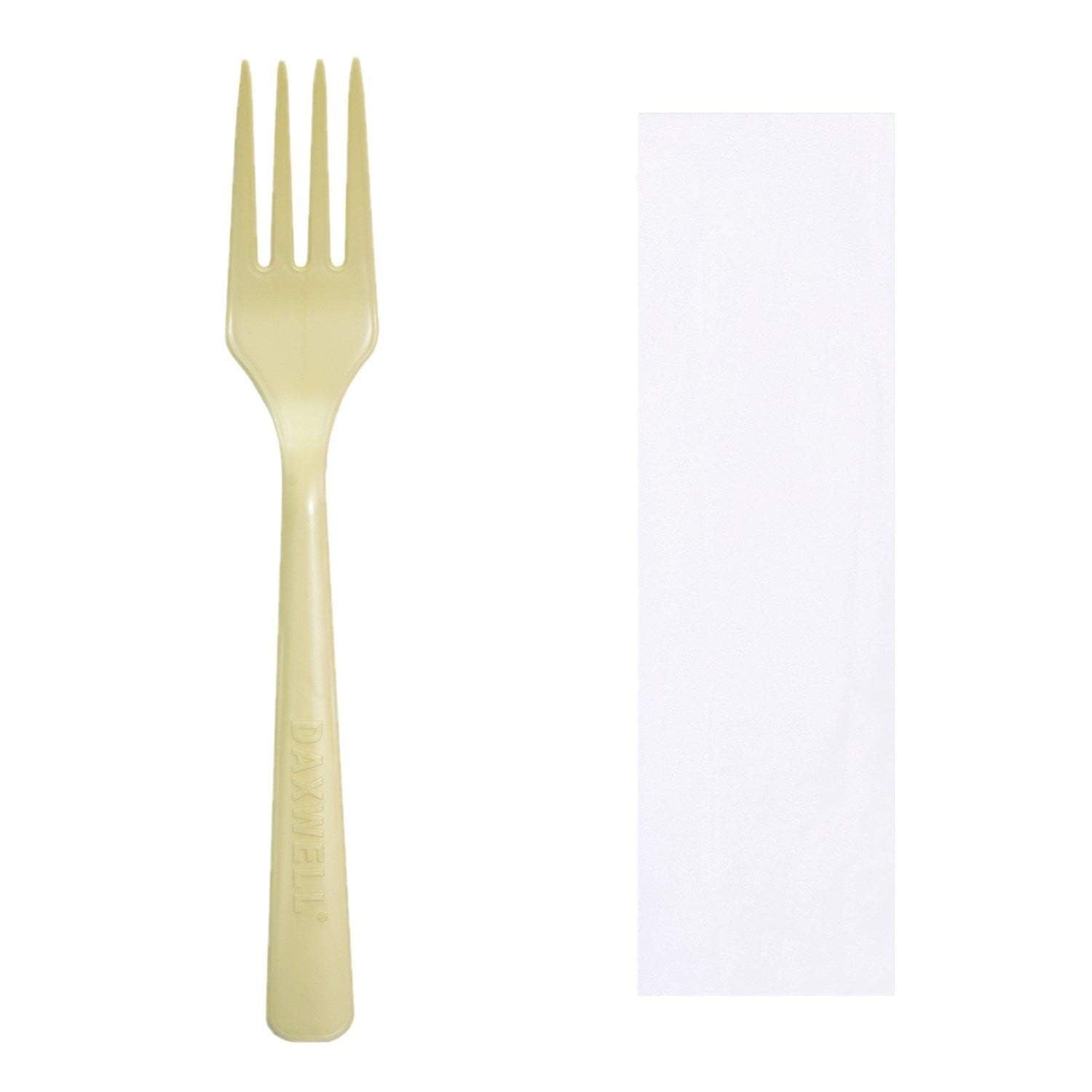 Medium Heavy Weight Wrapped Compostable Cutlery Kits, Natural - Fork, Napkin - Daxwell