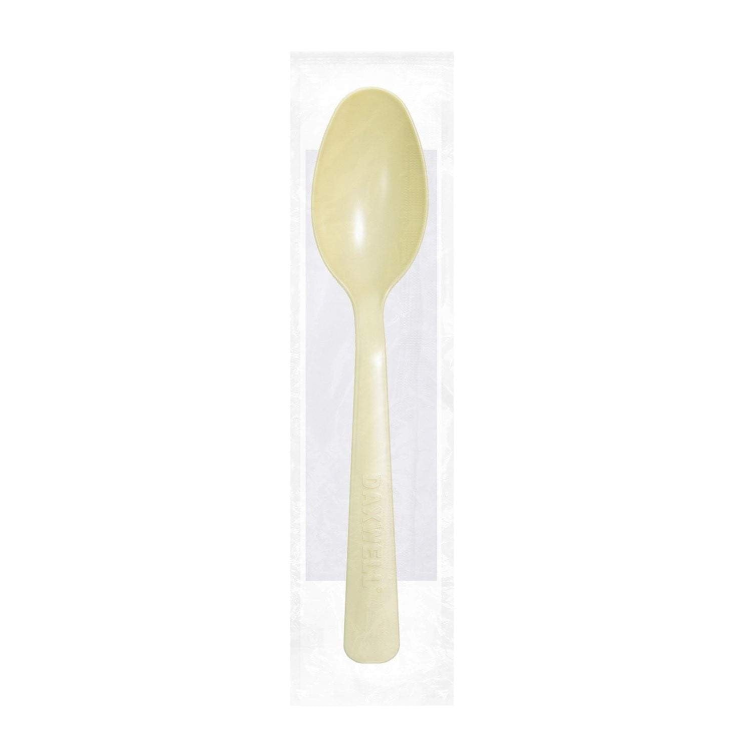 Medium Heavy Weight Wrapped Compostable Cutlery Kits, Natural - Teaspoon, Napkin - Daxwell