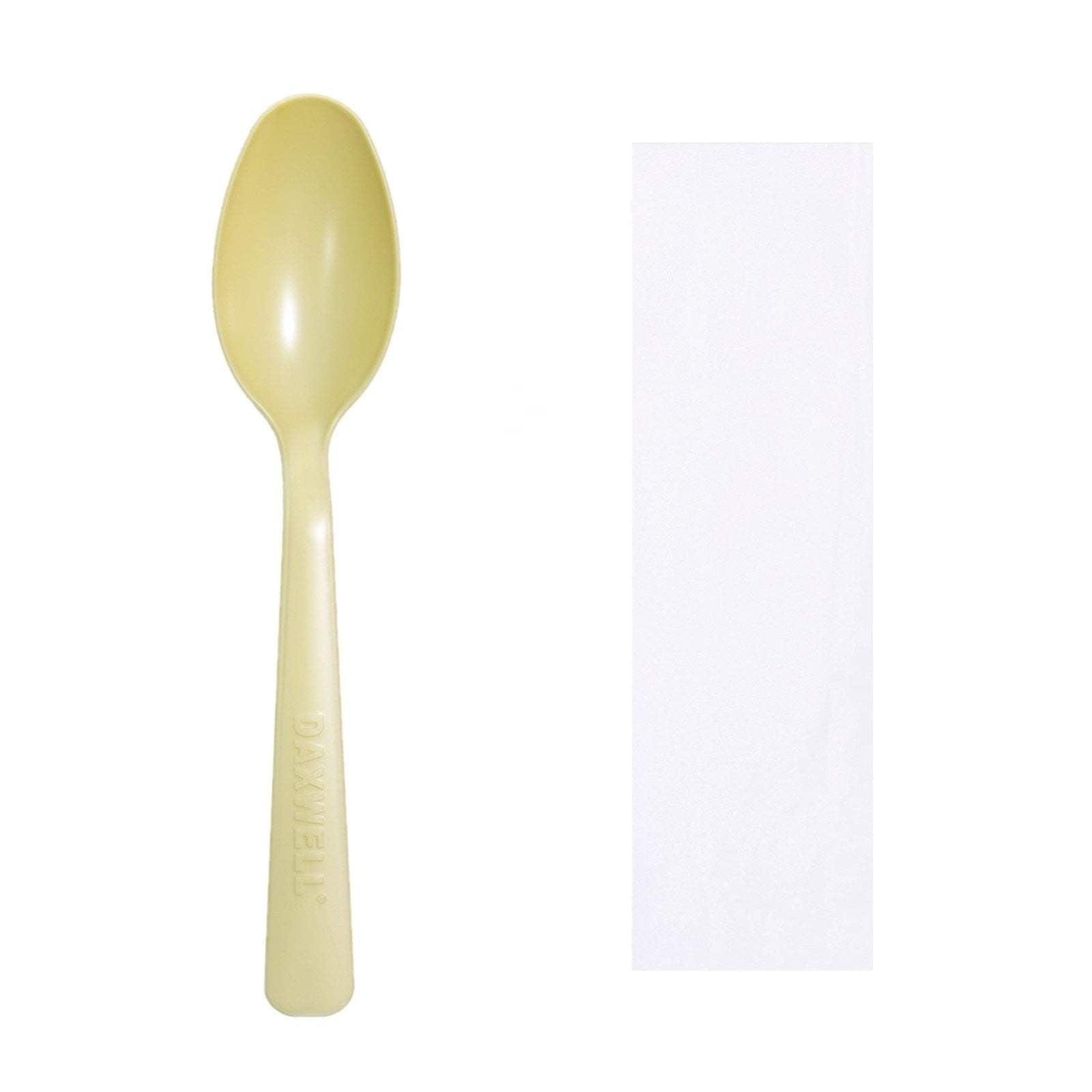 Medium Heavy Weight Wrapped Compostable Cutlery Kits, Natural - Teaspoon, Napkin - Daxwell