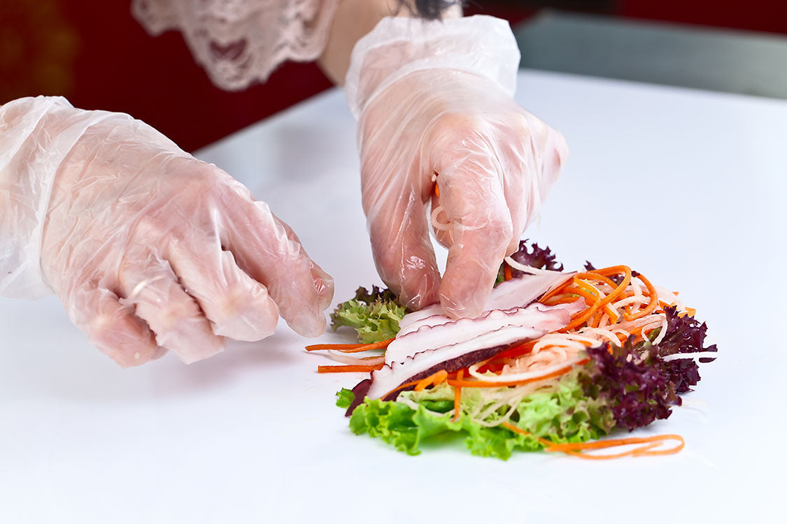 Food service gloves used in kitchen