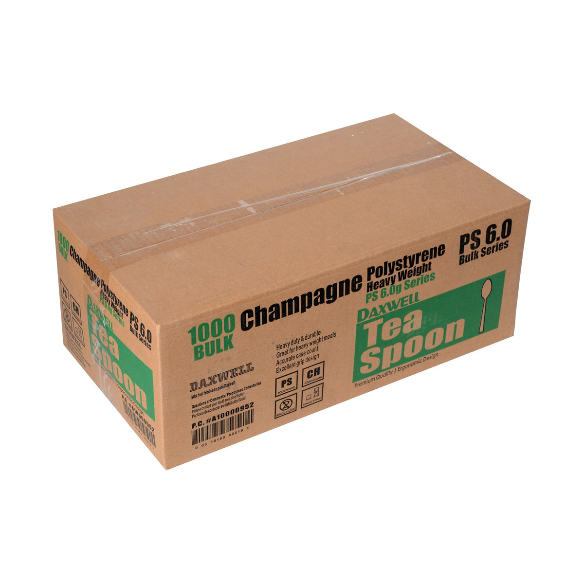 Full Size Heavy Weight Polystyrene Teaspoons, Champagne - A10000952 packaging