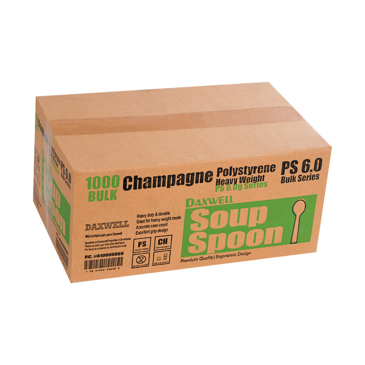 Full Size Heavy Weight Polystyrene Soup Spoons, Champagne - A10000969 packaging