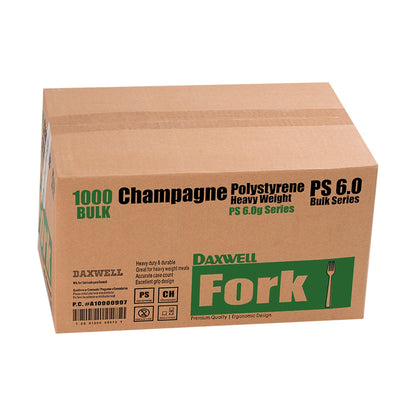 Full Size Heavy Weight Polystyrene Forks, Champagne - A10000997 packaging