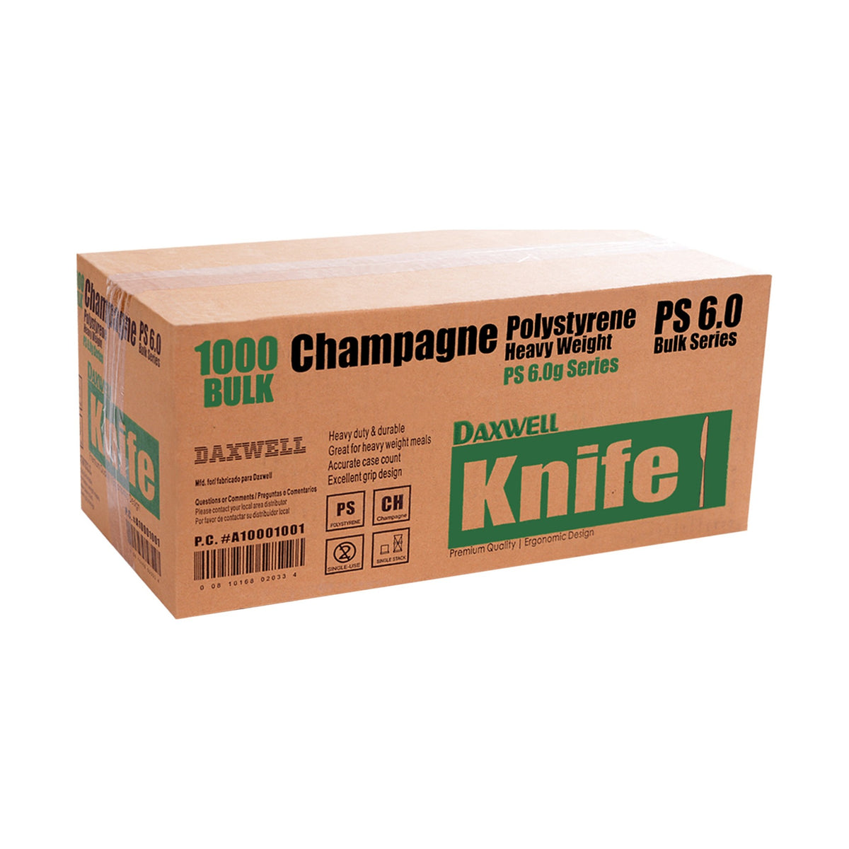 Full Size Heavy Weight Polystyrene Knives, Champagne - A10001001 packaging