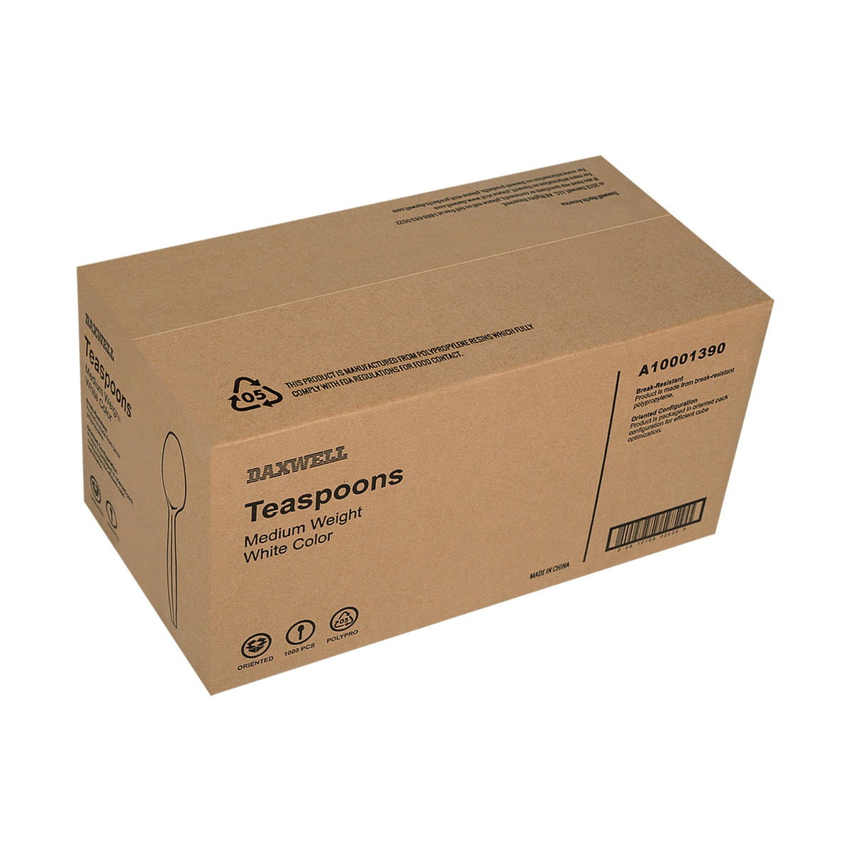 Medium Weight Polypropylene Teaspoons, White - A10001390 packaging