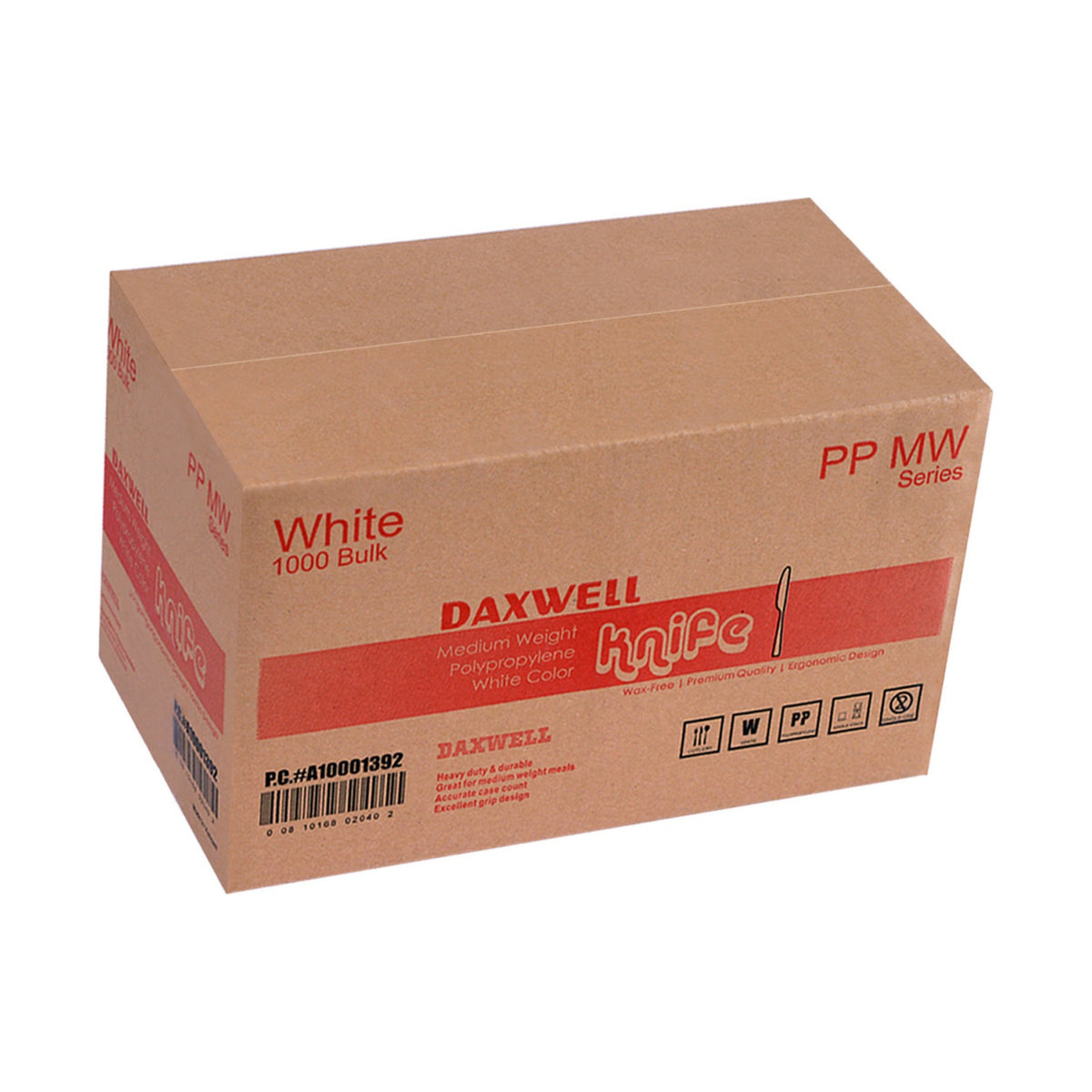 Medium Weight Polypropylene Knives, White - A10001392 packaging