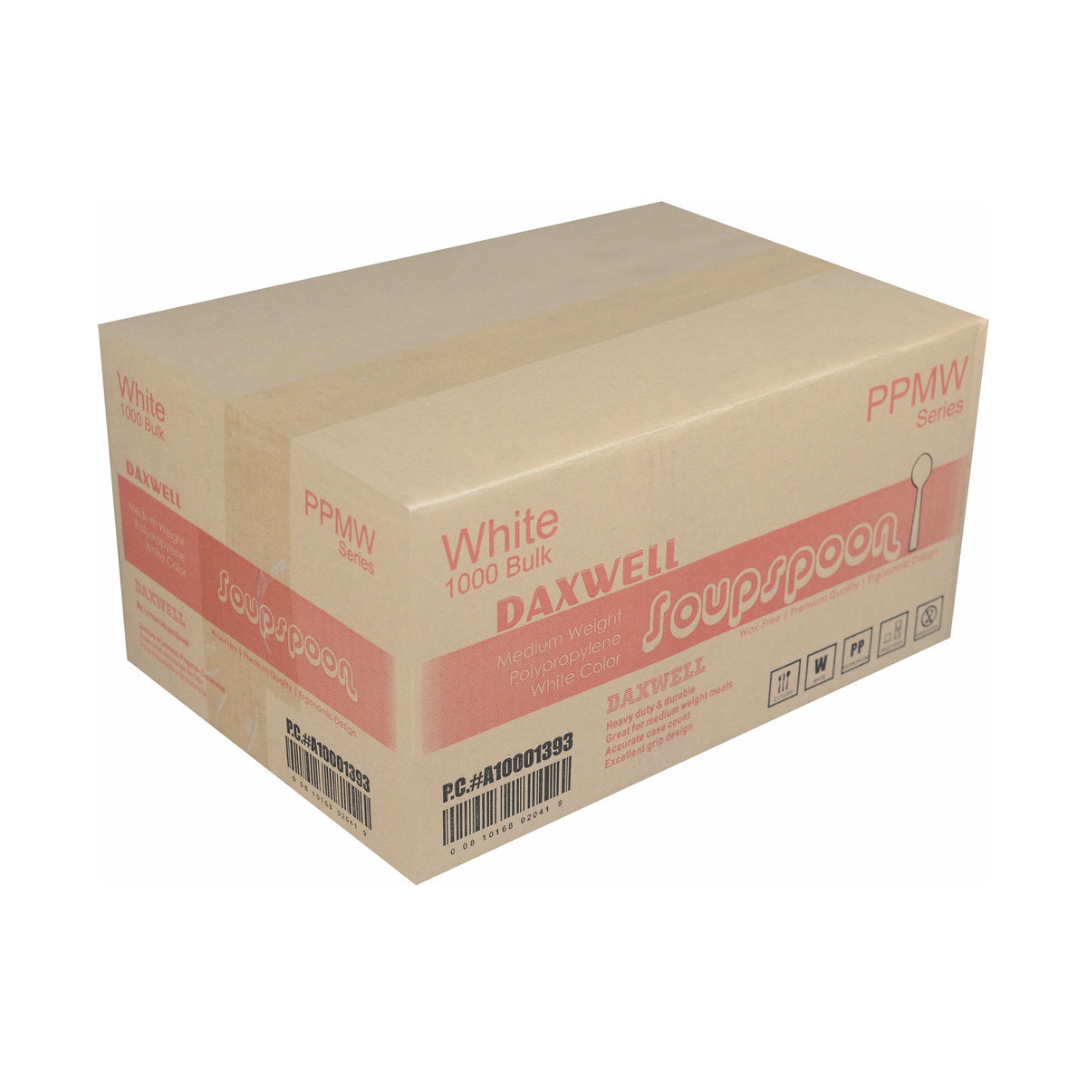 Medium Weight Polypropylene Soup Spoons, White - A10001393 packaging