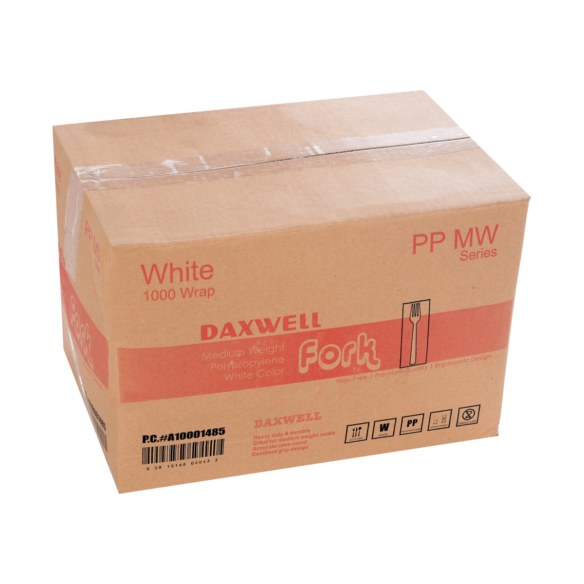 Medium Weight Ind. Wrapped Polypropylene Forks, White - A10001485 packaging