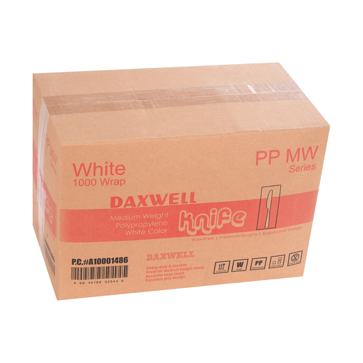 Medium Weight Ind. Wrapped Polypropylene Knives, White - A10001486 packaging