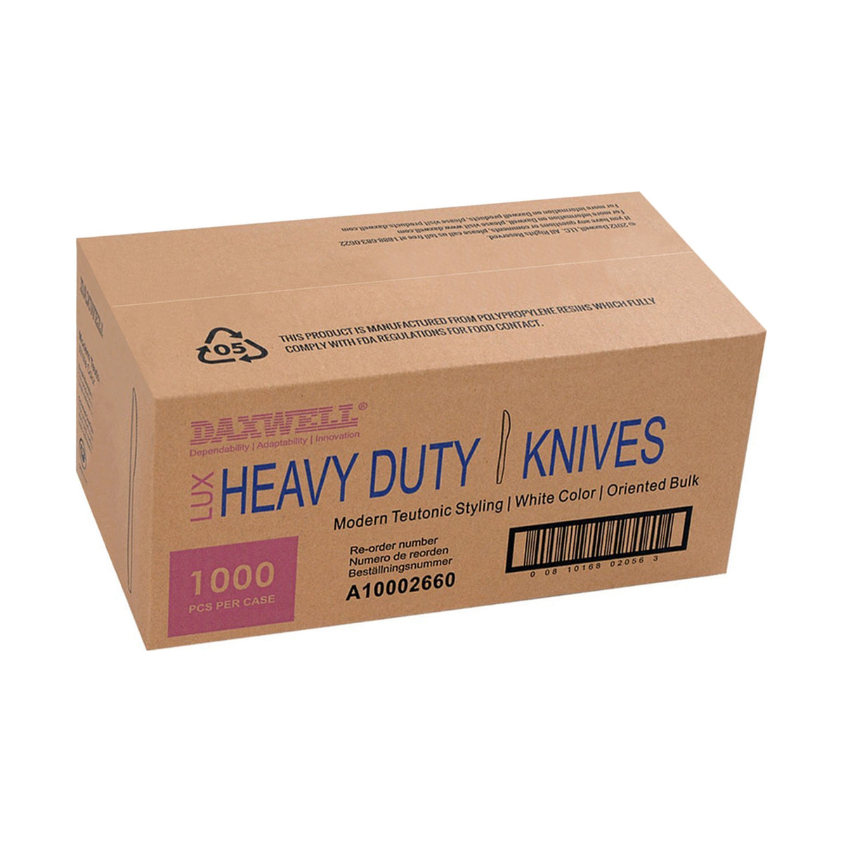 Medium-Heavy Weight Polypropylene Knives, White - A10002660 packaging