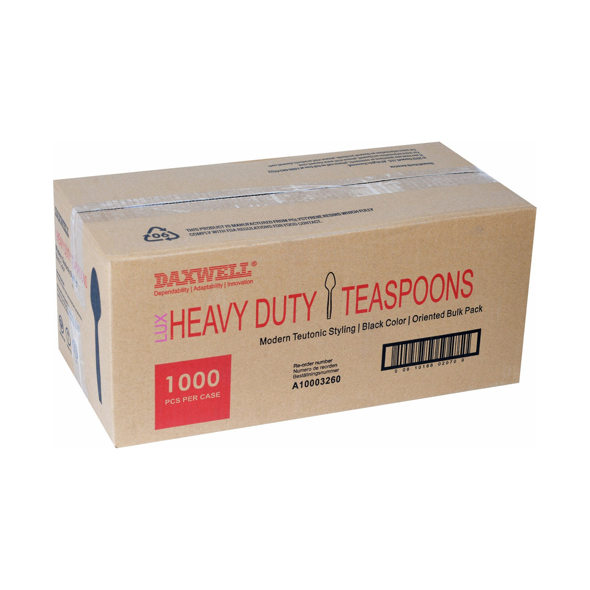 Medium-Heavy Weight Polystyrene Teaspoons, Black - A10003260 packaging