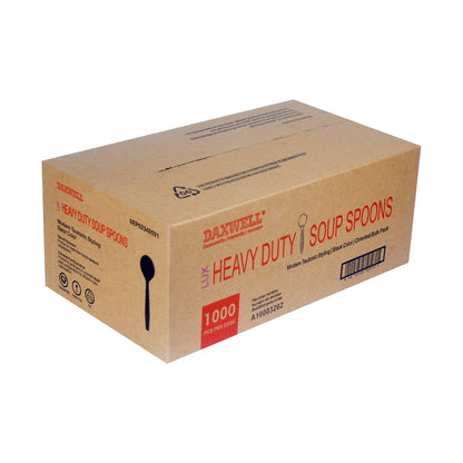 Medium-Heavy Weight Polystyrene Soup Spoons, Black - A10003262 packaging