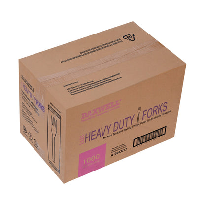 Medium-Heavy Weight Ind. Wrapped Polypropylene Forks, White - A10003772 packaging