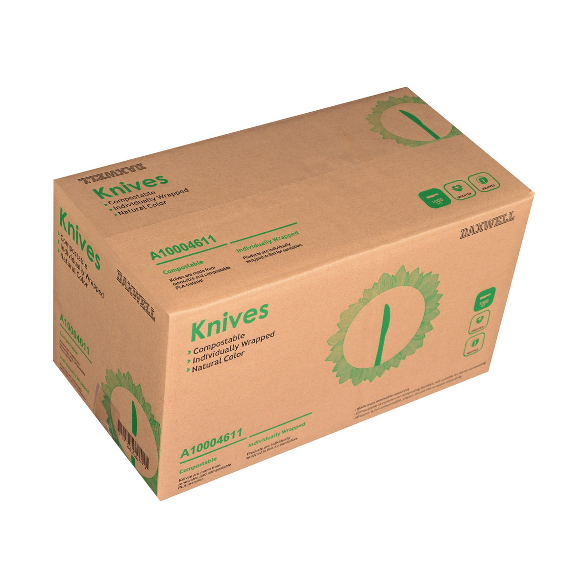 Medium Heavy Weight Ind. Wrapped Compostable Knives, Natural - A10004611 packaging