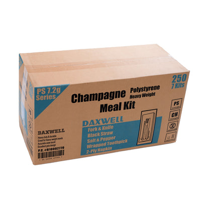 Full Size Heavy Weight Wrapped Polystyrene Cutlery Kits, Champagne - Fork, Knife, Salt & Pepper, Toothpick, Straw, Napkin - B10002770 packaging