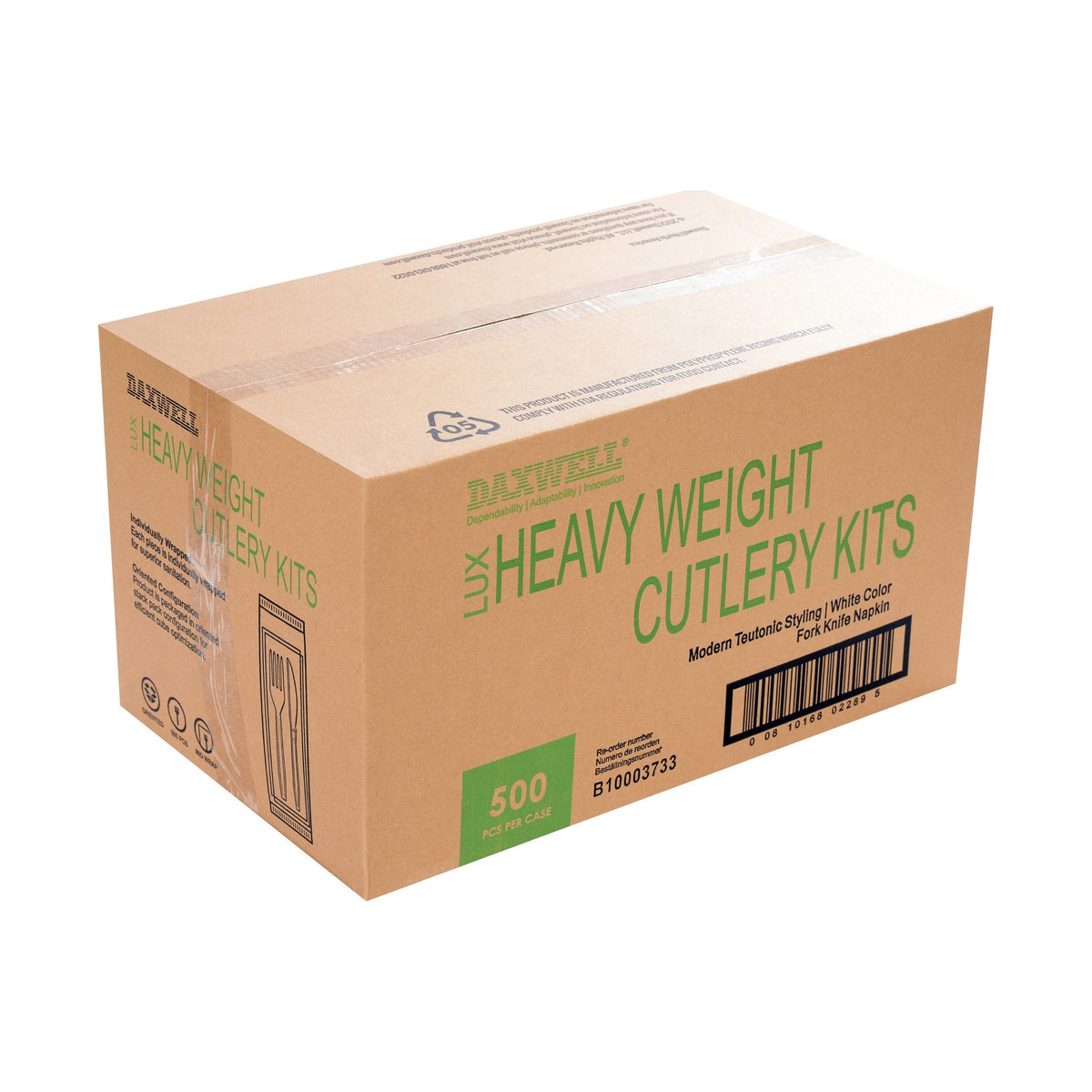 Luxury Heavy Weight Wrapped Polypropylene Cutlery Kits, White - Fork, Knife, Napkin - B10003733 packaging