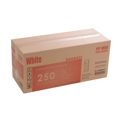 Medium Weight Wrapped Polypropylene Cutlery Kits, White - Fork, Knife, Teaspoon, Napkin - B10003777 packaging