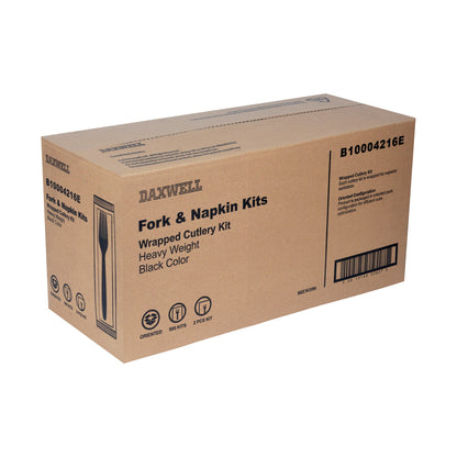 Luxury Heavy Weight Wrapped Polypropylene Cutlery Kits, Black - Fork, Napkin - B10004216E packaging