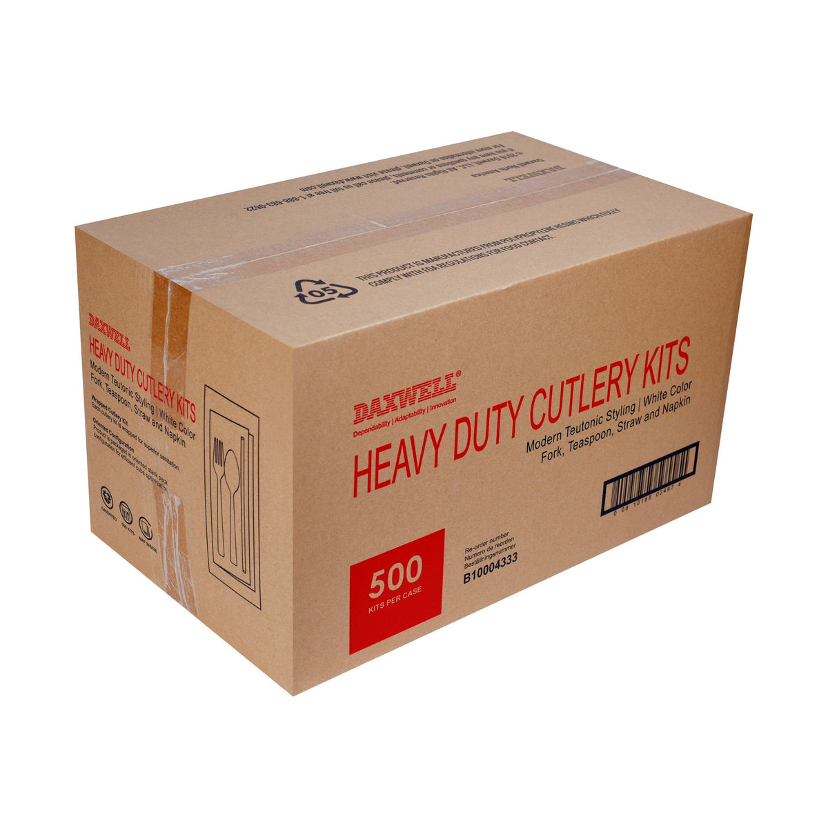 Luxury Heavy Weight Wrapped Polypropylene Cutlery Kits, White - Fork, Teaspoon, Straw, Napkin - B10004333 packaging