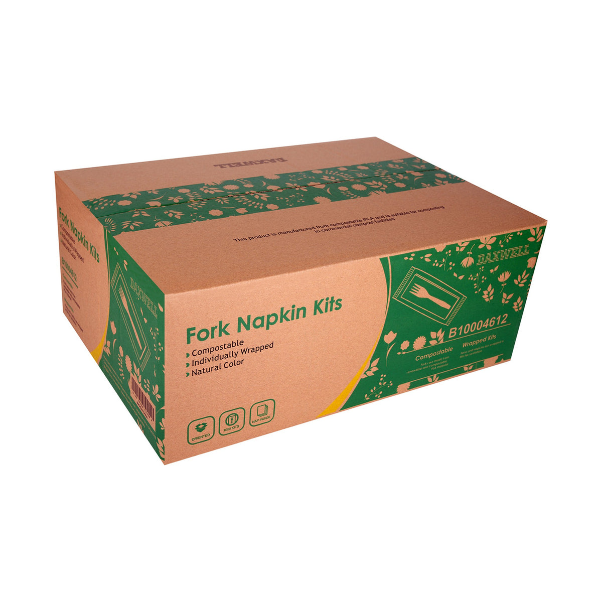 Medium Heavy Weight Wrapped Compostable Cutlery Kits, Natural - Fork, Napkin - B10004612 packaging