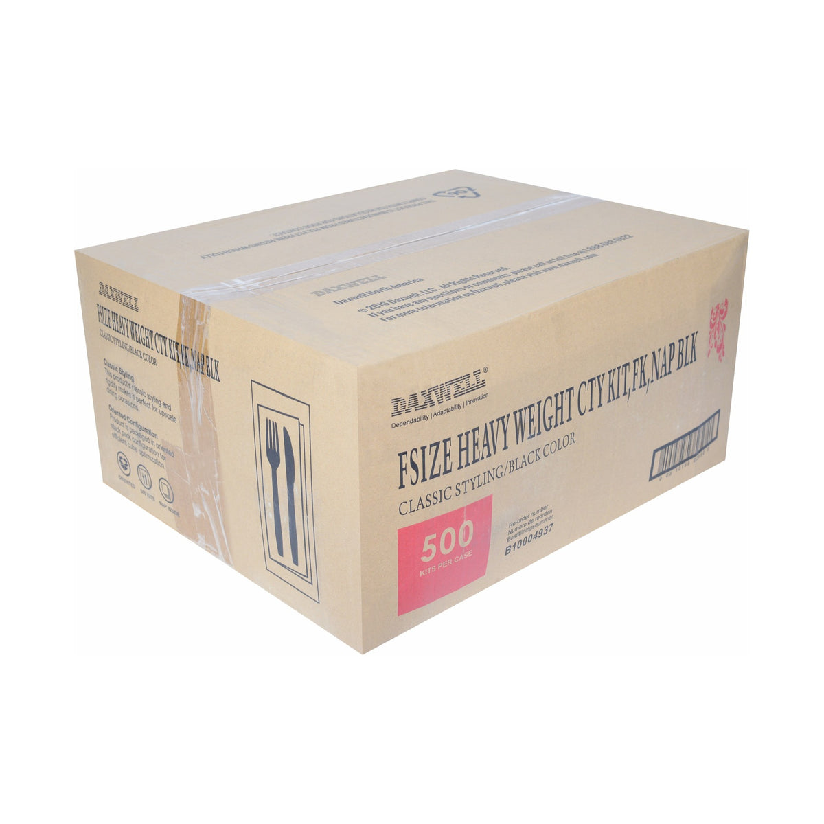 Full Size Heavy Weight Wrapped Polystyrene Cutlery Kits, Black - Fork, Knife, Napkin - B10004937 packaging