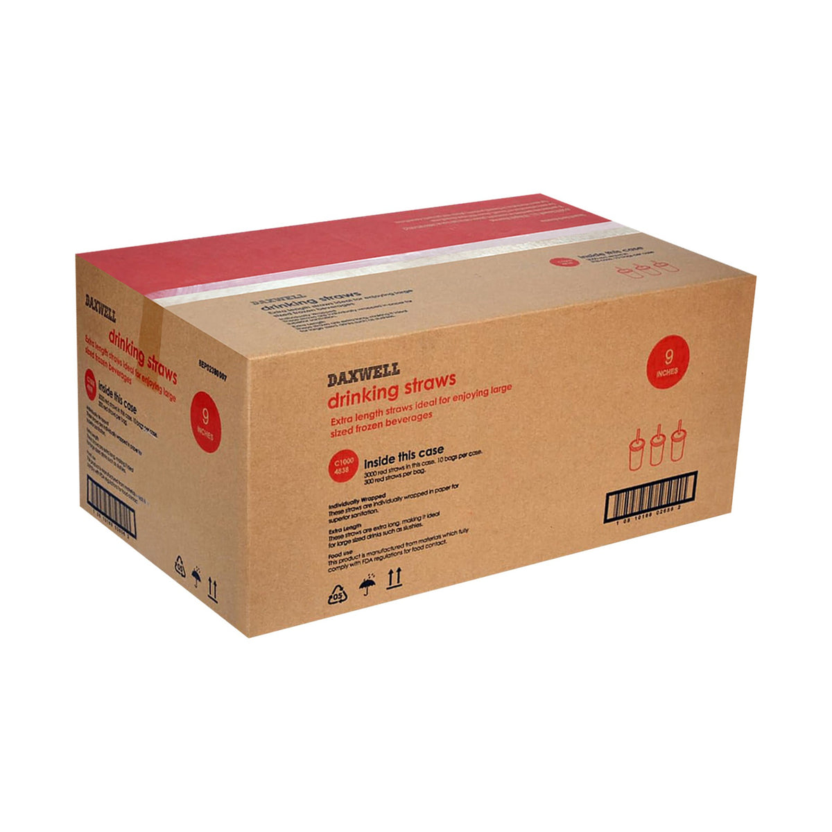 9" Giant Paper Wrapped Plastic Straws, Red - C10004838 packaging