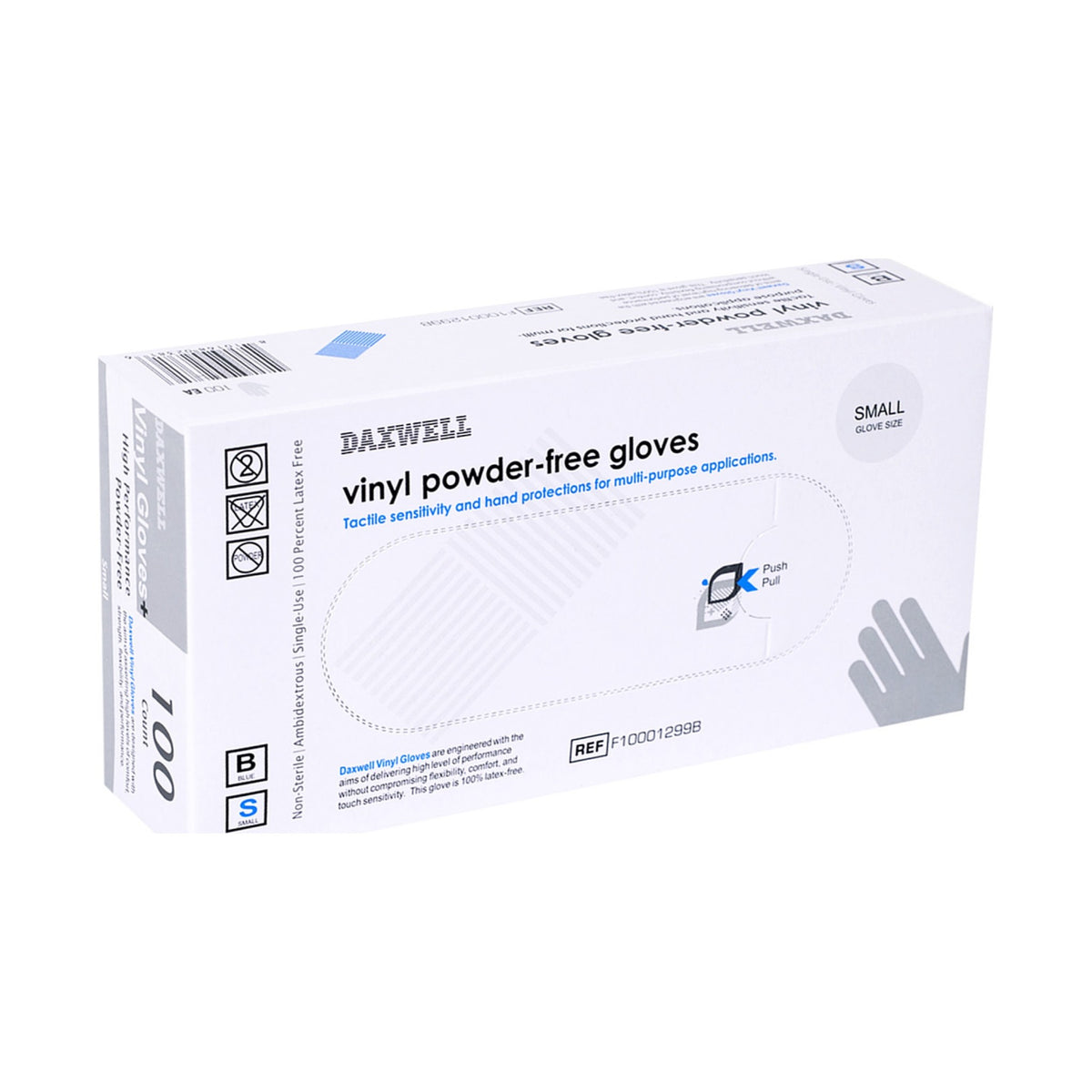 Vinyl General Purpose Powder-Free Gloves, Blue - F10001299B packaging