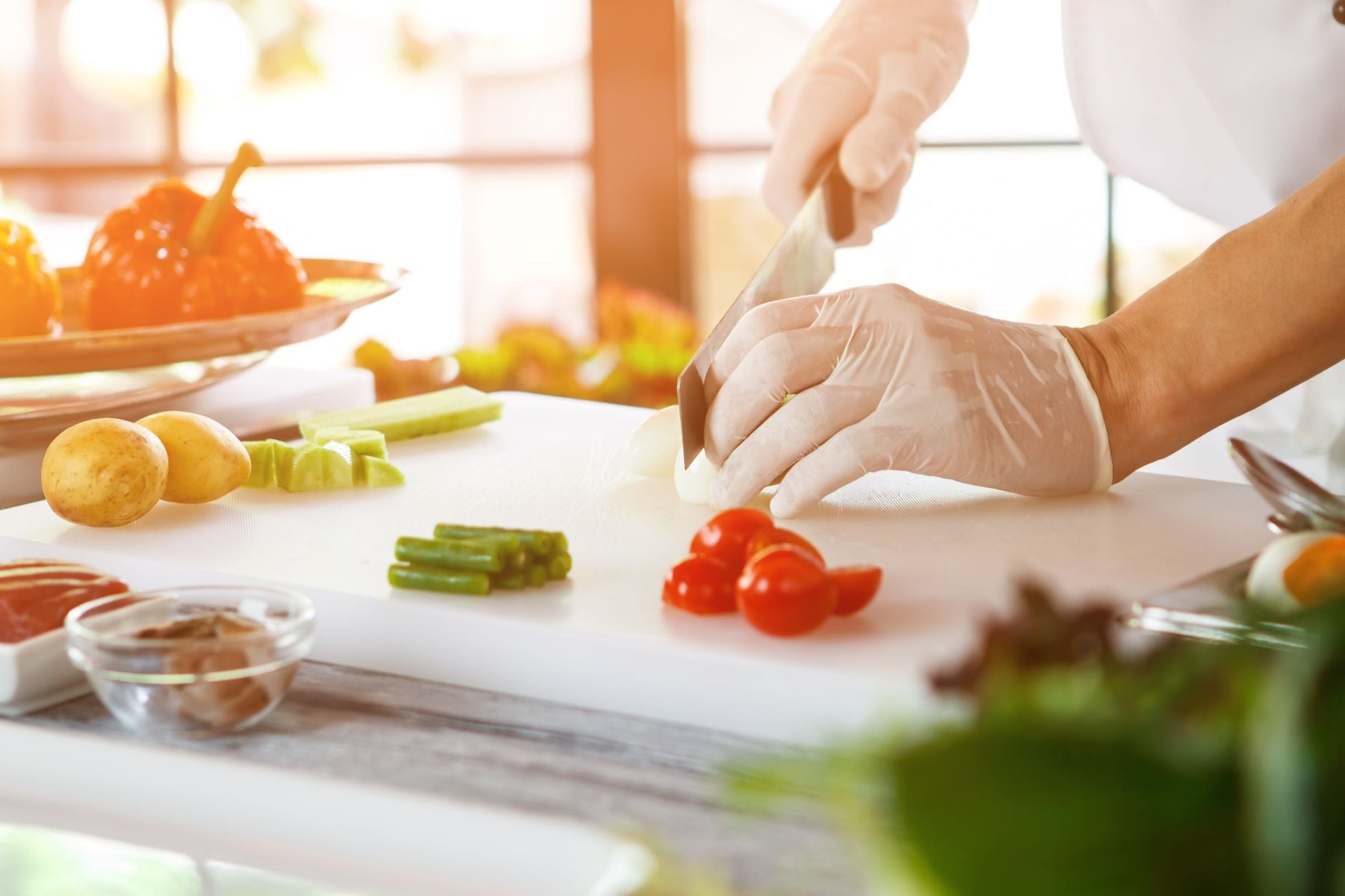 White Synthetic Gloves used for food prep